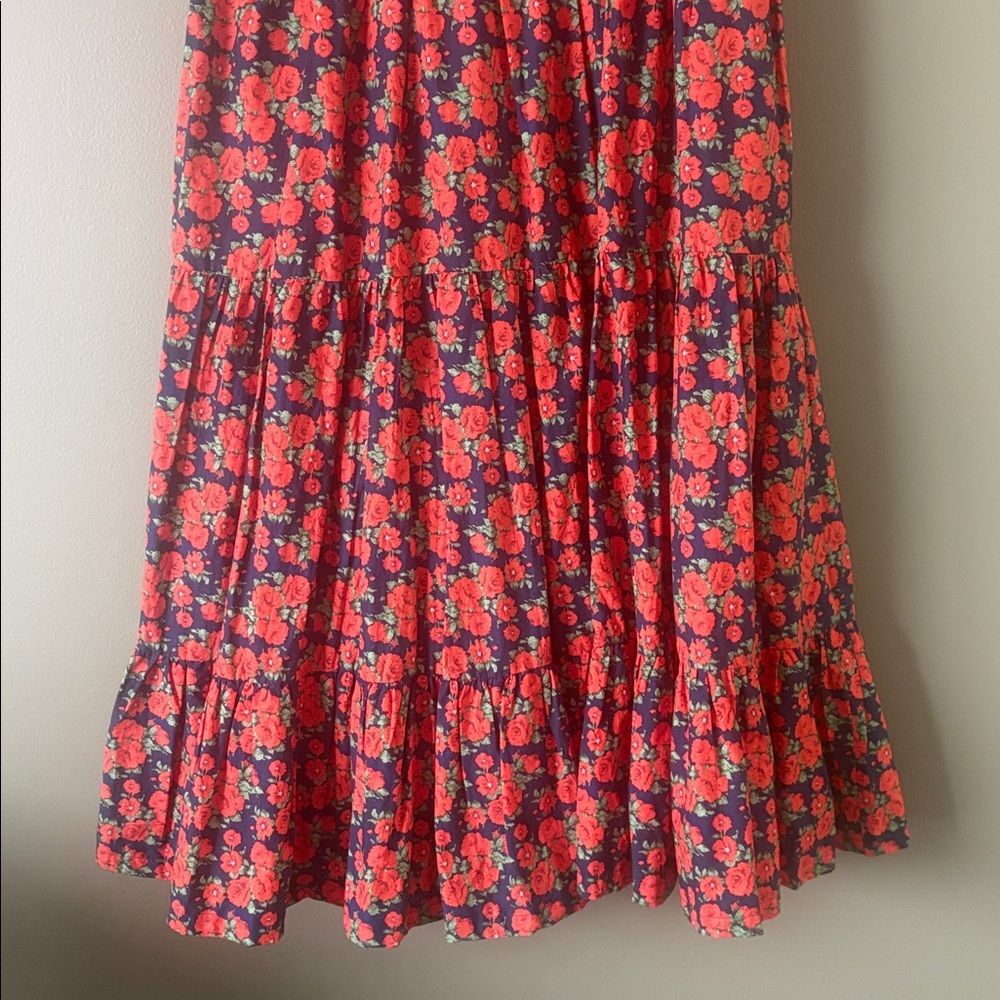 Ivy City Red Navy Floral Short Sleeve Cotton Midi Tiered Dress Sz M - Picture 8 of 8